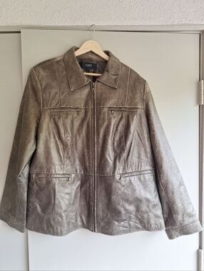 Alfani Woman Genuine Leather Moto Jacket Bronze Brown Distressed Plus Size 2X